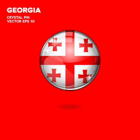 Round 3d button with georgia flag on red background and shadowのイラスト素材