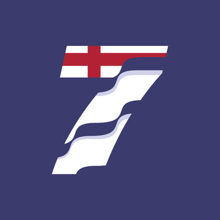 The British flag with the number seven is white on a blue background, the cut of the letter makes...