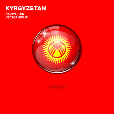 Kyrgyzstan flag. Kyrgyzstan flag vector icon, badge with shiny effect. Realistic vector illustration on red background, Glass light bulb with flag of Kyrgyzstan. round ball,のイラスト素材