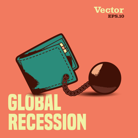 Financial crisis concept. heavy burdened wallet symbol, global bankruptcy. lost income. unresolved financial pressure. vector illustration.のイラスト素材