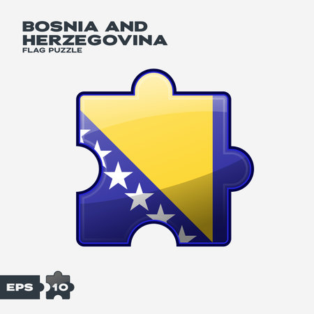 Jigsaw puzzle with Bosnia and Herzegovina, flag print, puzzle pieces. Concept of fulfillment and perfection. Symbol of national integrity.のイラスト素材