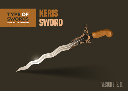 Traditional 3D Kris weapons, Kris swords from Java, Indonesia, Malaysia, Bali, very sharp Double-edged Kris Sword Designs.のイラスト素材