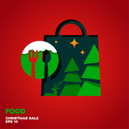 Shopping bag vector graphic design, Food icon symbol with added variety, merry Christmas edition, Christmas tree paper cut style.のイラスト素材
