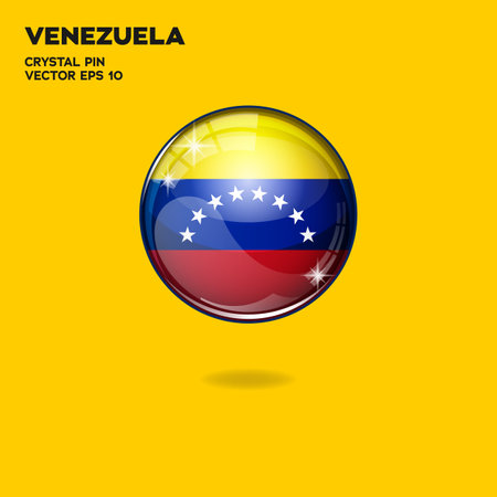 Venezuela national flag round button with light and shadow reflections. icon country. Realistic vector illustration.のイラスト素材