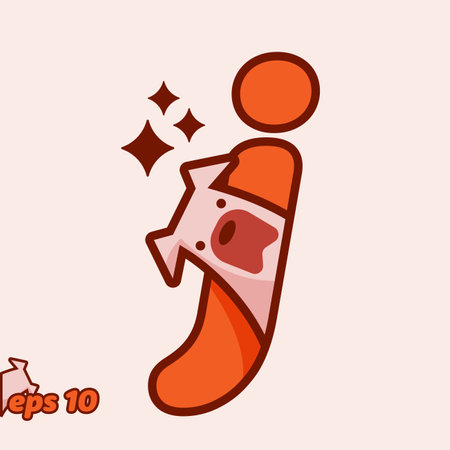 Cute dog peeking from inside letter J, in trendy style. Vector illustration.のイラスト素材