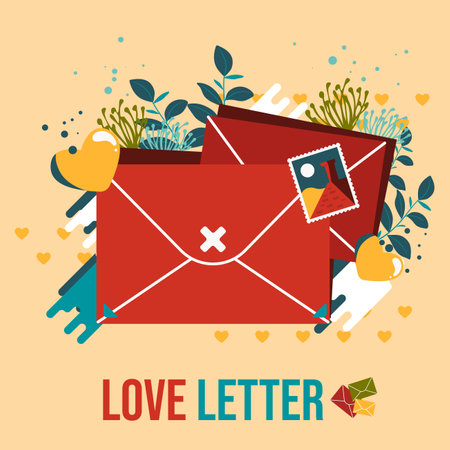 Love letter concept. Vector illustration in flat style. Valentine's day greeting card.のイラスト素材