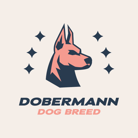 Doberman dog logo template. Vector illustration in retro style.のイラスト素材