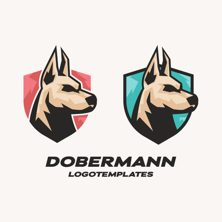 Doberman dog head logo template. Vector illustration in esport styleのイラスト素材