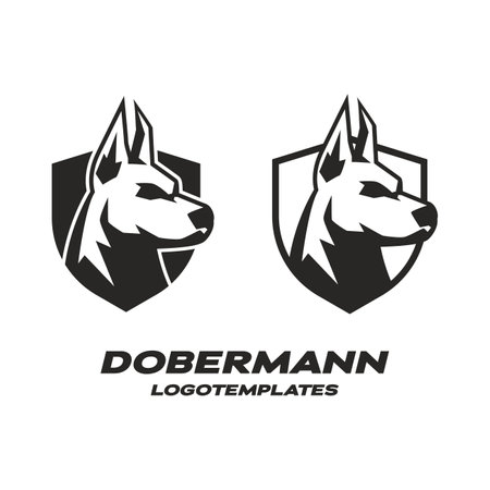 Doberman dog logo template. Vector illustration. Design element.のイラスト素材