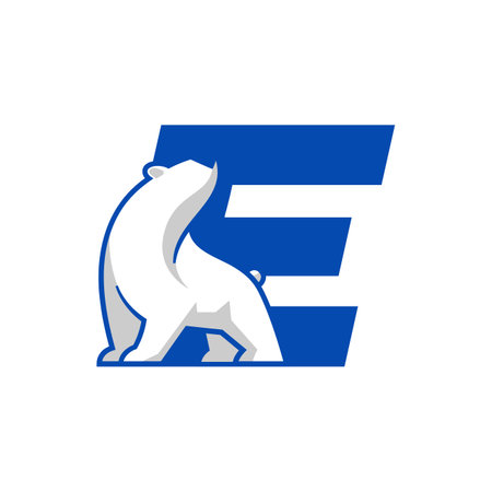 Letter E with polar bear logo icon design template elements. Vector signのイラスト素材