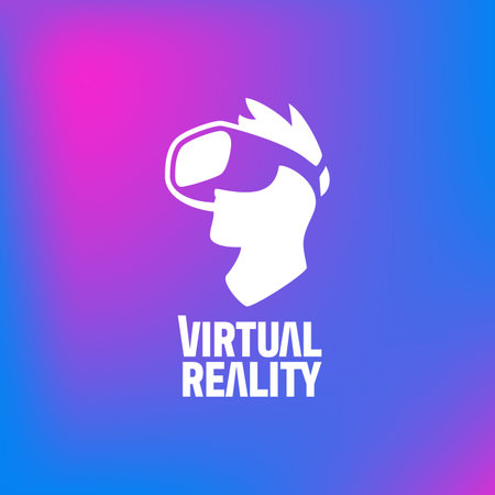 Virtual reality logo template. Vector illustration of virtual reality glasses on gradient background.のイラスト素材