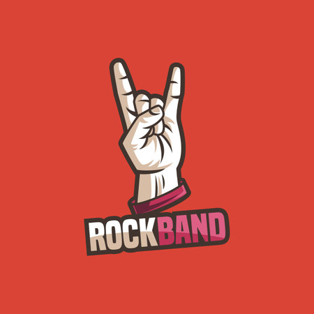 Rock band hand music metal logo. Rock and roll hand sign. Vector illustration of rock and roll symbol.のイラスト素材