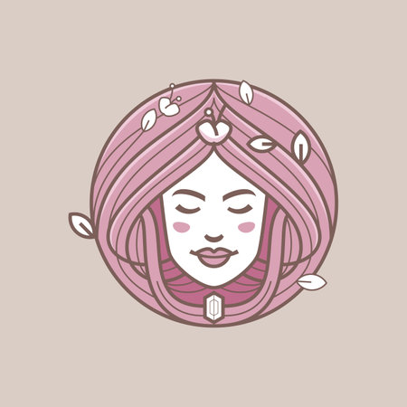 Vector illustration of a beautiful girl with pink hair and flowers in her hair.のイラスト素材