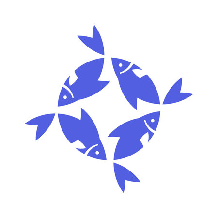 Teamwork fish logo. Flat style design. Vector illustration. Blue color.のイラスト素材