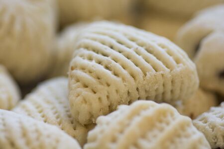 Close up view of traditional arabic holiday sweets, "maamoul", made of  filled with datesの写真素材