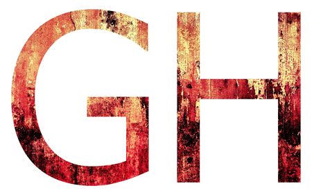 Grunge Letter G and H, Crack Surface Style, isolated on whiteの写真素材