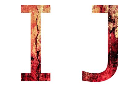 Grunge Letter I and J, Crack Surface Style, isolated on whiteの写真素材