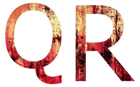 Grunge Letter Q and R, Crack Surface Style, isolated on whiteの写真素材
