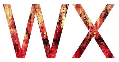 Grunge Letter W and X  Crack Surface Style, isolated on whiteの写真素材