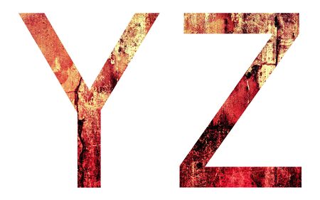 Grunge Letter Y and Z, Crack Surface Style, isolated on whiteの写真素材