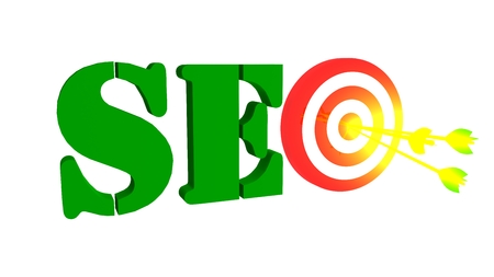 SEO with target and golden growing arrow, 3D illustrationの写真素材