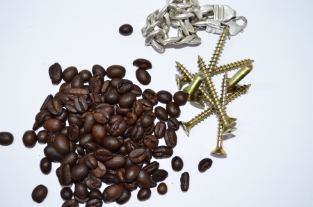 coffee screws and bracelet, metal and cafe