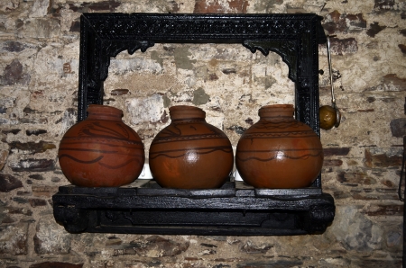 wall backgroun design, wall paper, water pots, potteryの写真素材