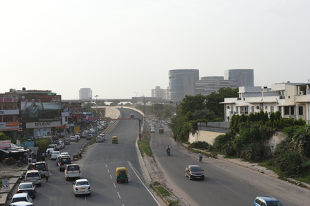Gurgaon, Delhi, India: August 22nd 2015: Modern infrastructure offering better connectivity to public, City is well connected with modern roads, metro and rapid metroのeditorial素材