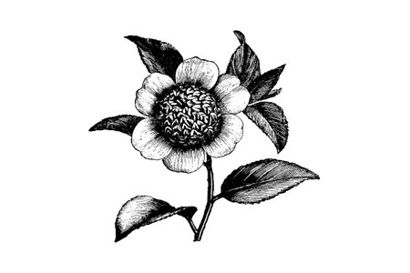 Engraving Camellia Japonica Flower Vintage Illustrationsのイラスト素材