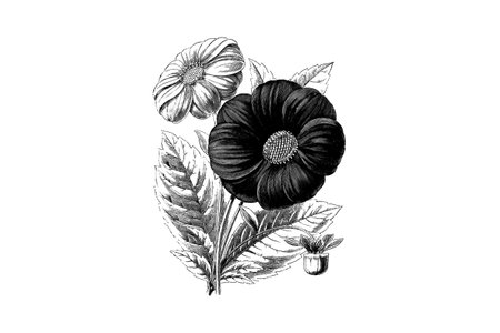 Engraving Dahlias Flower Vintage Illustrationsのイラスト素材