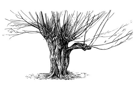 Pollard Tree Engraving Vintage Vector Illustrationのイラスト素材