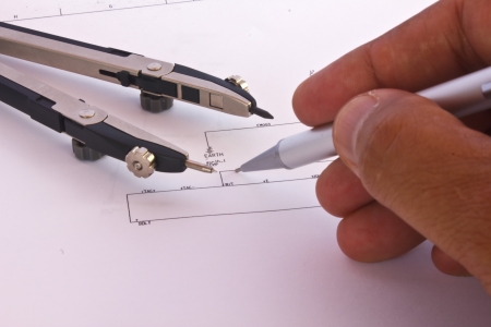 Stock Photo - Electricity diagram (drawing or design) with pen on blueprintの写真素材