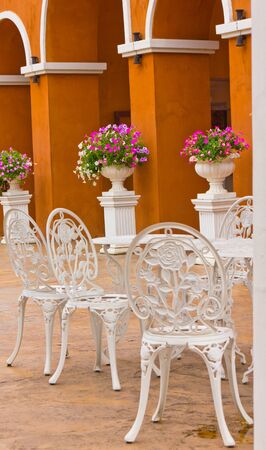 Stock Photo - beautiful metal garden chair in gardenの写真素材