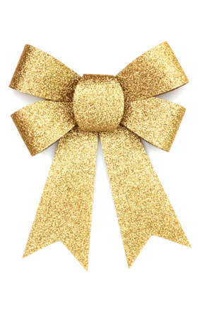 gold Bow  on wirte balkgorund Stock Photoの写真素材