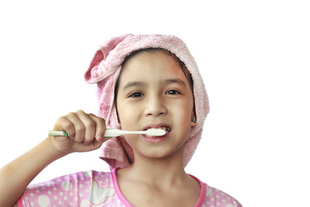 Cute Asian-Thai Girl is brushing her teethの写真素材