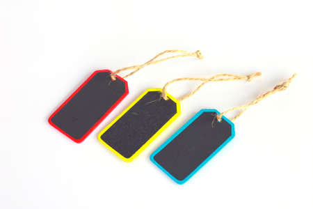 Computer generated image. Set of wooden tags, designed by myself, isolated on a white background.の写真素材