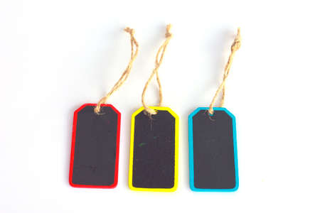 Computer generated image. Set of wooden tags, designed by myself, isolated on a white background.の写真素材
