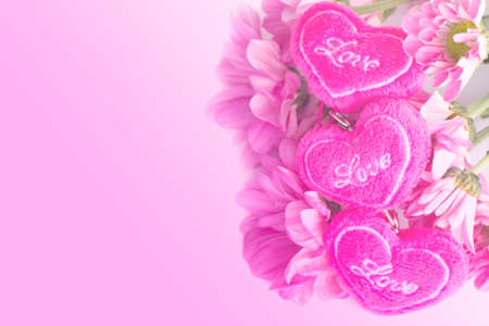heart fabric with pink chrysanthemumの写真素材