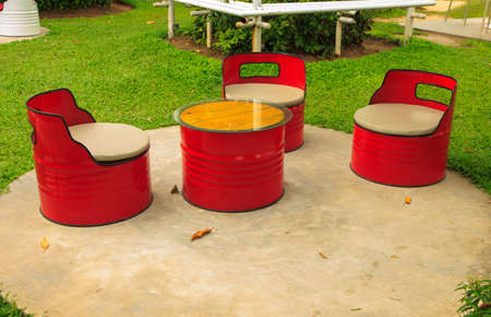 Vintage bench in gardenの写真素材