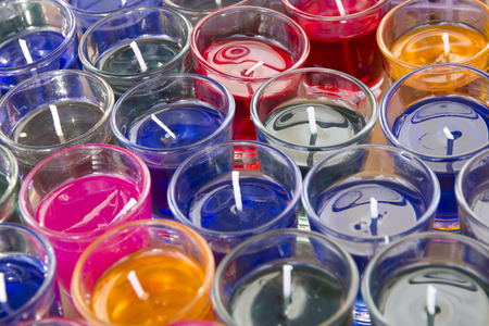 Burning candles in glass holdersの写真素材