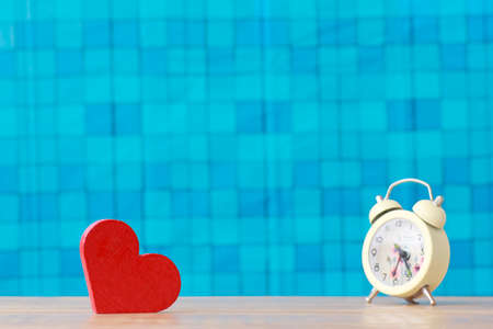 Hearts on a wooden table and backgroundの写真素材