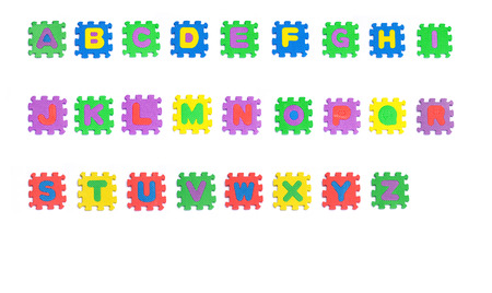 alphabet set with associate objects and number on isolated backgroundの写真素材
