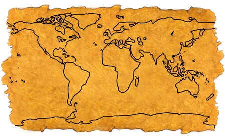 Hand drawn world map on brown paper