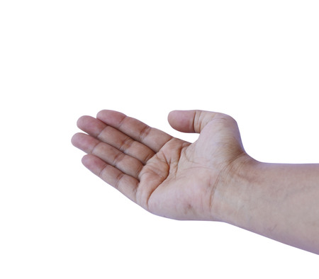 Empty open man hand on white backgroundの写真素材