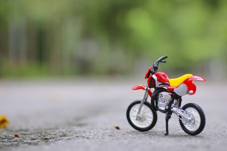 close-up of motorcycle model Shallow depth of field  background and copy space provided