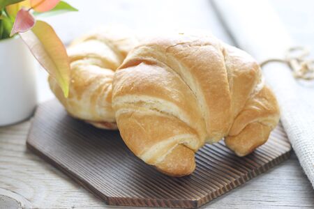 Freshly baked butter croissant. Studio photo.