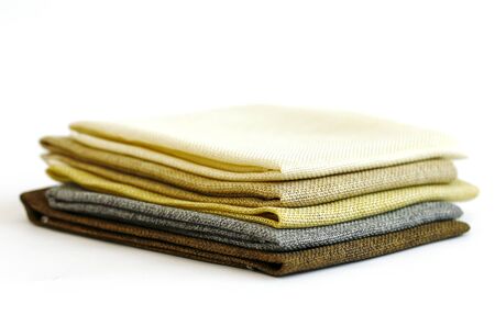 Colorful fabric samples on white and light blurred backgroundの写真素材