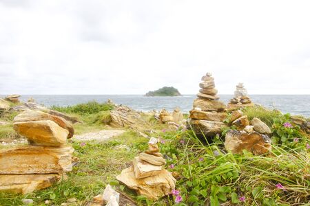 Concept of harmony and balance. Rock Zen on a background of a summerの写真素材