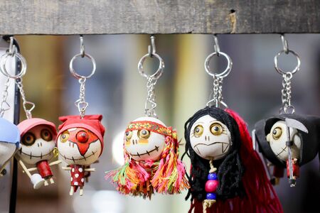 Halloween concept background, wooden canvas dollの写真素材