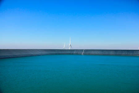 Lam Takong reservoir (water reservoir with plastic liner), Nakhon Ratchasima, Thailandの写真素材